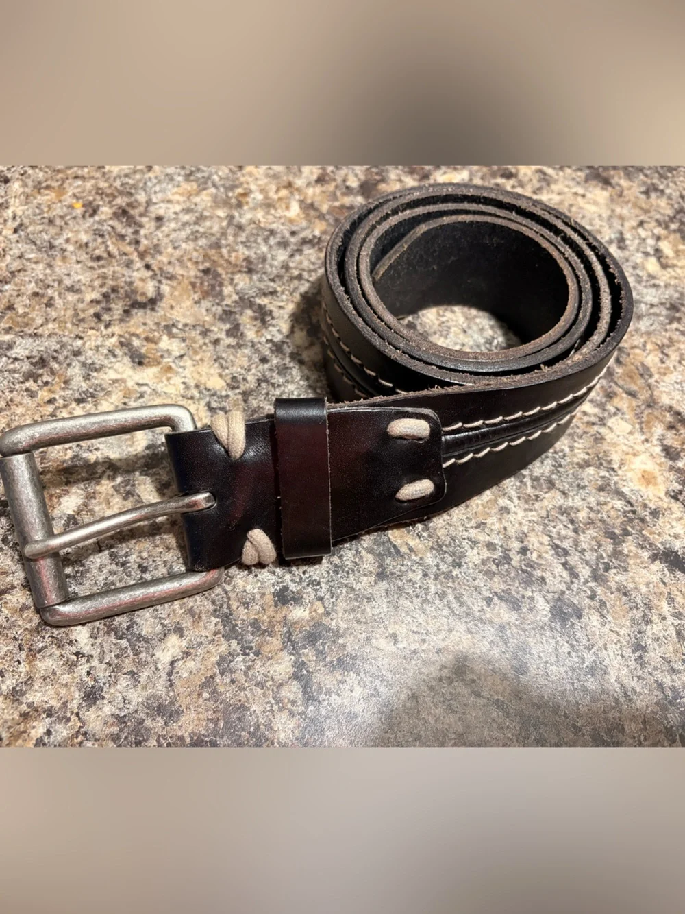 Lucky Brand Dark Brown Leather Belt with Contrast Stitching